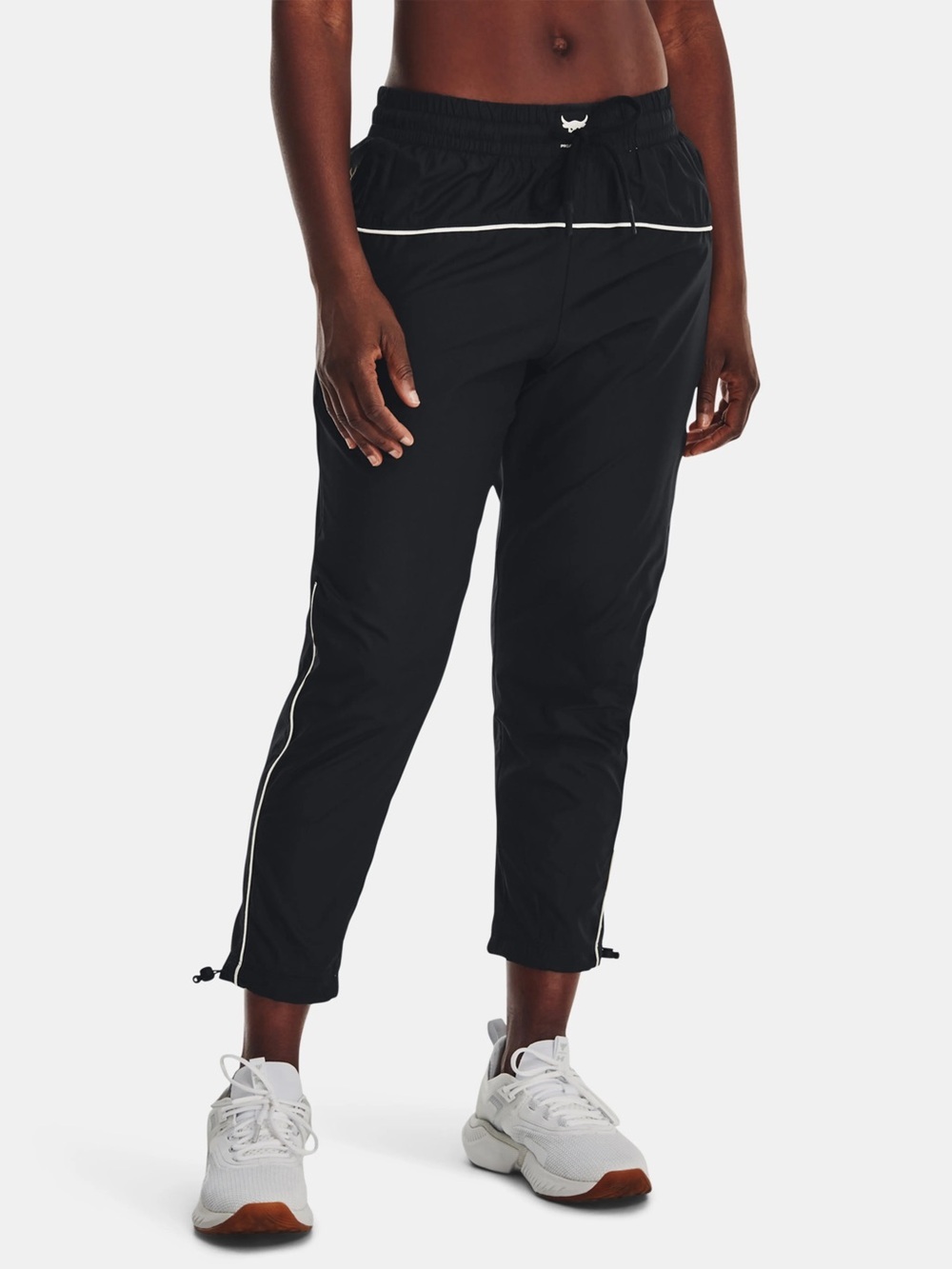 Under Armour Project Rock Black Track Pants with White Piping